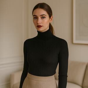 Wolford Merino Wool Knit Turtleneck Sweater Size S Black Quiet Luxury Old Money